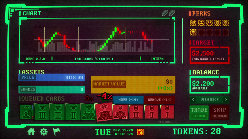 The trading screen in Insider Trading. 