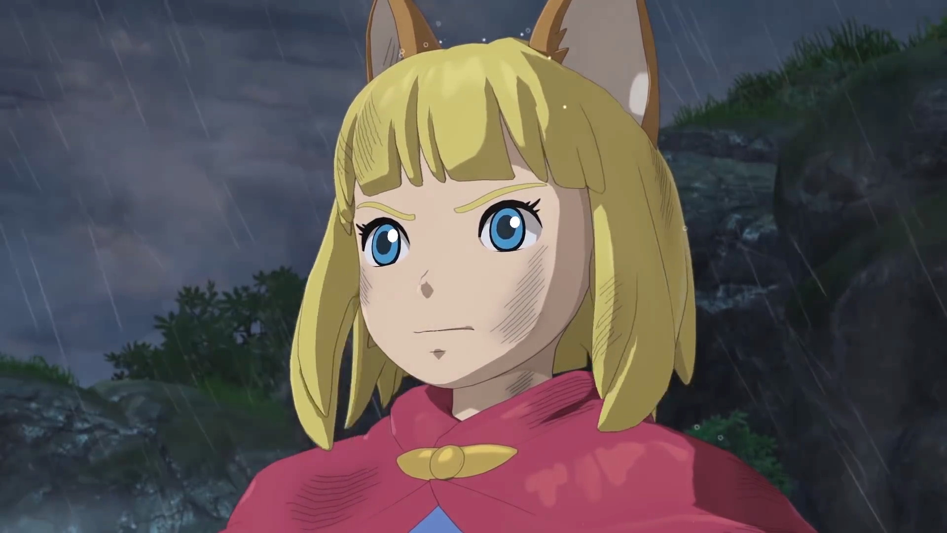 A close-up of Evan standing in the rain during Ni no Kuni 2: Revenant Kingdom