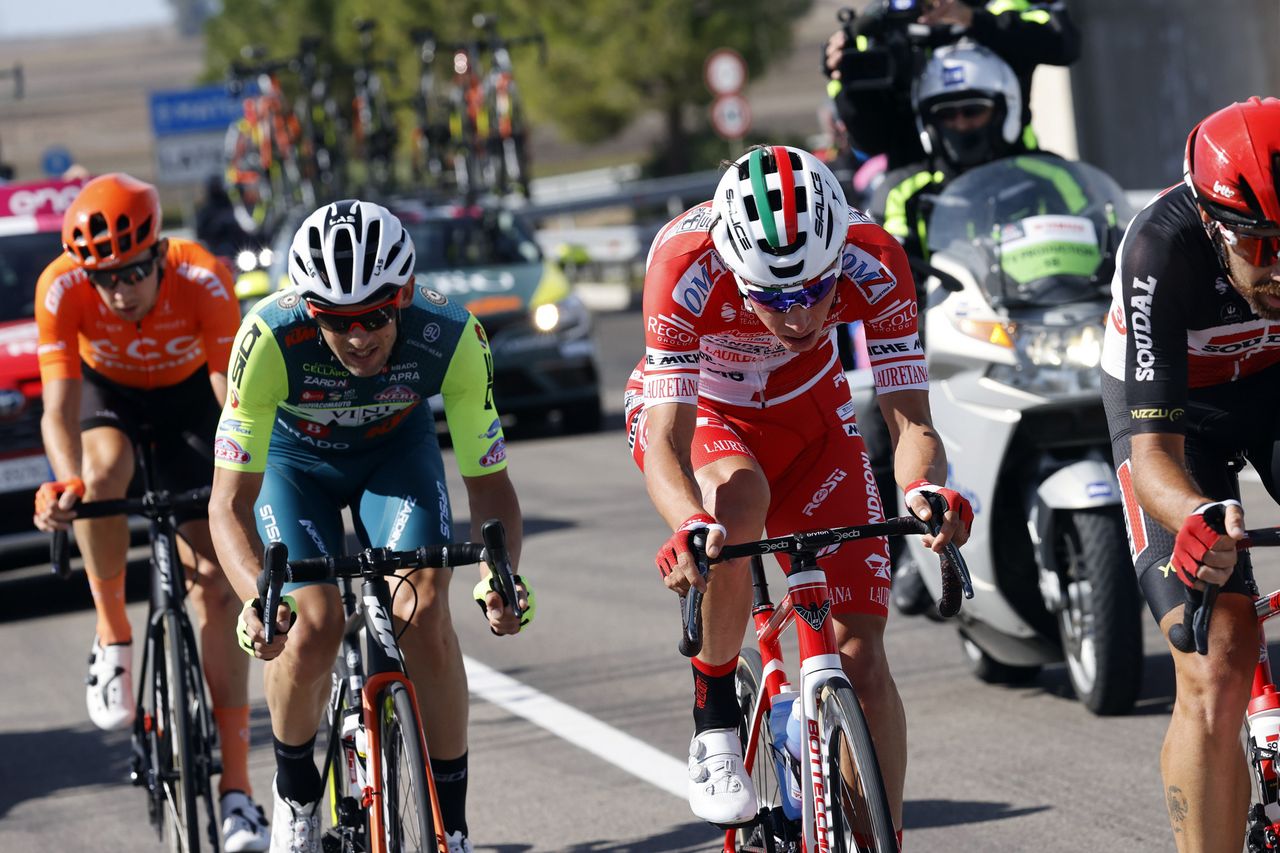 Giro d'Italia 2020 - 103th Edition - 7th stage Matera - Brindisi 143&Acirc;&nbsp;km - 09/10/2020 - Marco Frapporti (ITA - Vini Zabu&acirc; - KTM) - Simon Pellaud (SUI - Androni Giocattoli - Sidermec) - photo Luca Bettini/BettiniPhoto&Acirc;&copy;2020