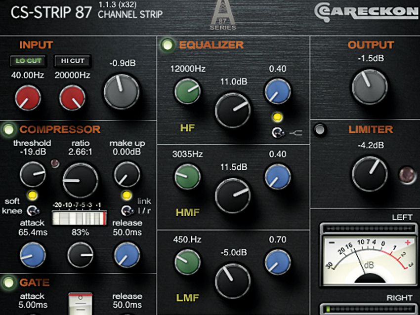 The eaReckon Analog87 Series has a limiter on the master out to catch any stray peaks.