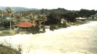 Arrival of a major wave at Laie Point on the Island of Oahu, Hawaii from 1957 Aleutian Tsunami.