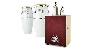 Our congas (left) were finished in pure white, though there's also a Special Edition 'Hand Splattered' paint finish