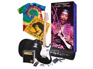 Authentic Hendrix... by Gibson. Yes, that does appear to be a picture of Jimi playing a Fender on the box