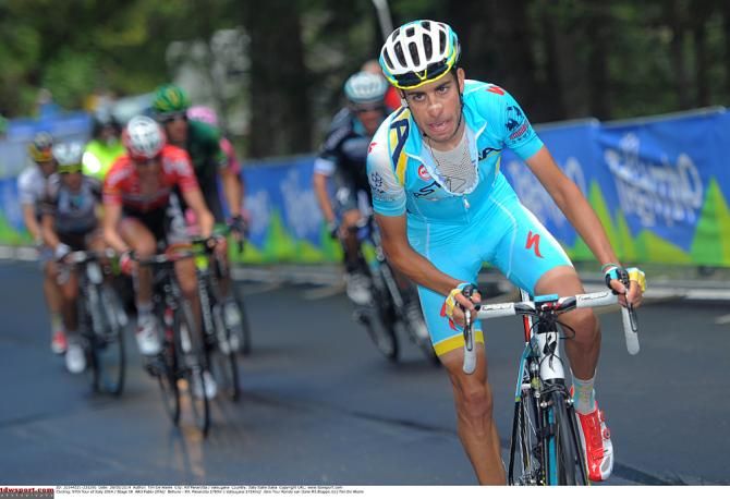 Fabio Aru (Astana) puts in a big effort on the climb to Rifugio Panarotta