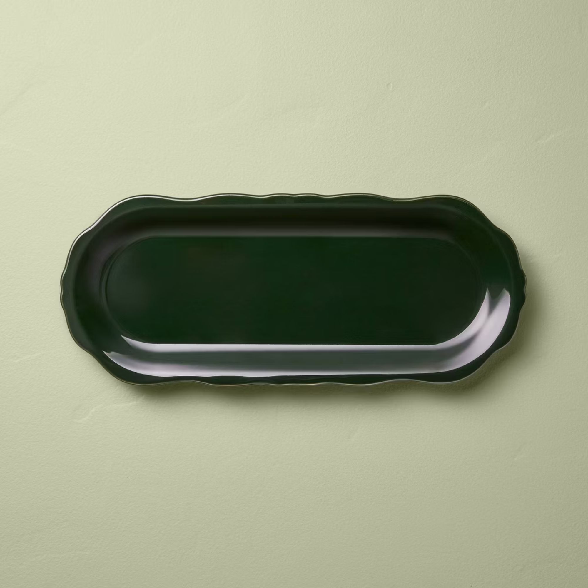 Stoneware Reactive Glaze Oval Serving Tray Dark Green - Hearth &amp;amp; Hand&amp;trade; with Magnolia