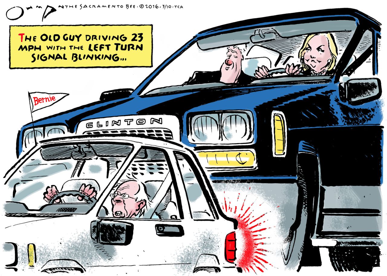 Political Cartoon U.S. Hillary Bernie 2016