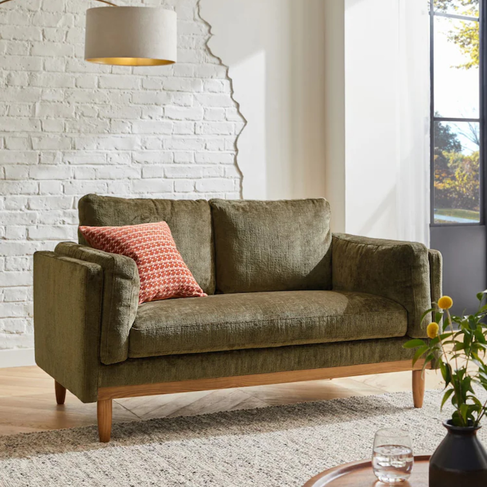 Next Plush Chenille Moss Green Kayden 2 Seater Small &#039;Sofa In A Box&#039;