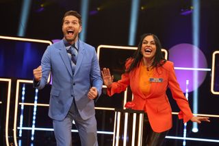 Joel Dommett and contestant on In With a Shout