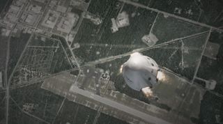 screenshot from animation of SpaceX's Dragon V2 spacecraft.