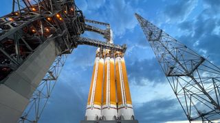 Ongoing preparations for the launch of a Delta IV Heavy rocket in Florida.