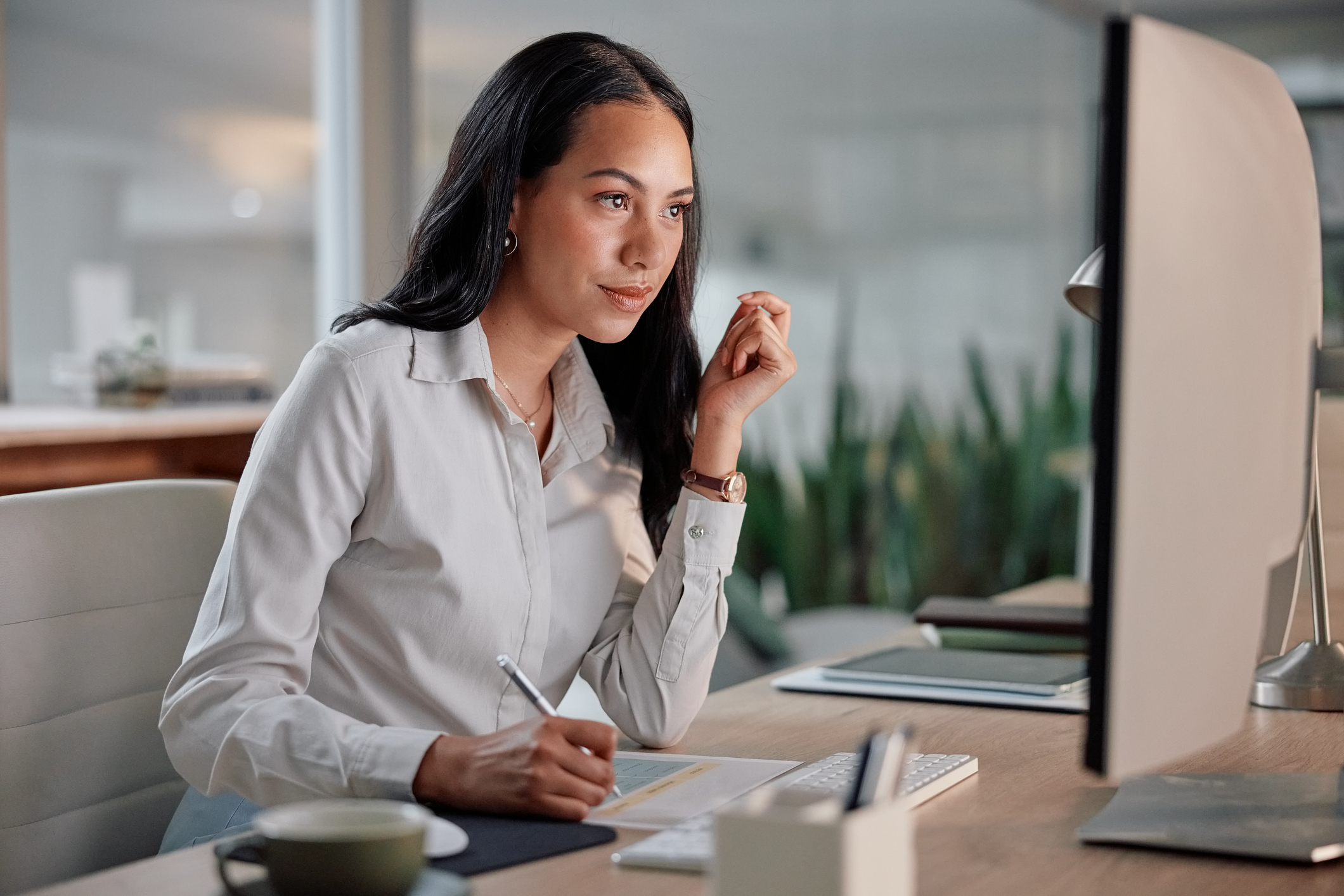 Female investor with computer