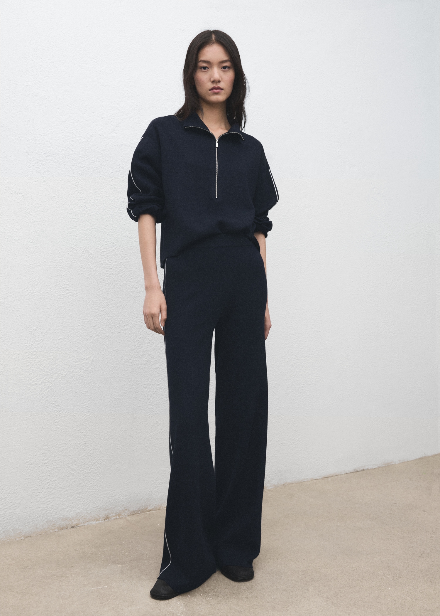 Zip Neck Contrast-Stripe Sweater - Women | Mango United Kingdom