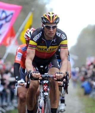 Tom Boonen (Quick Step) leads Fabian Cancellara (Quick Step)