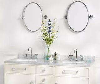Odetta Double Bathroom Vanity against a wall.