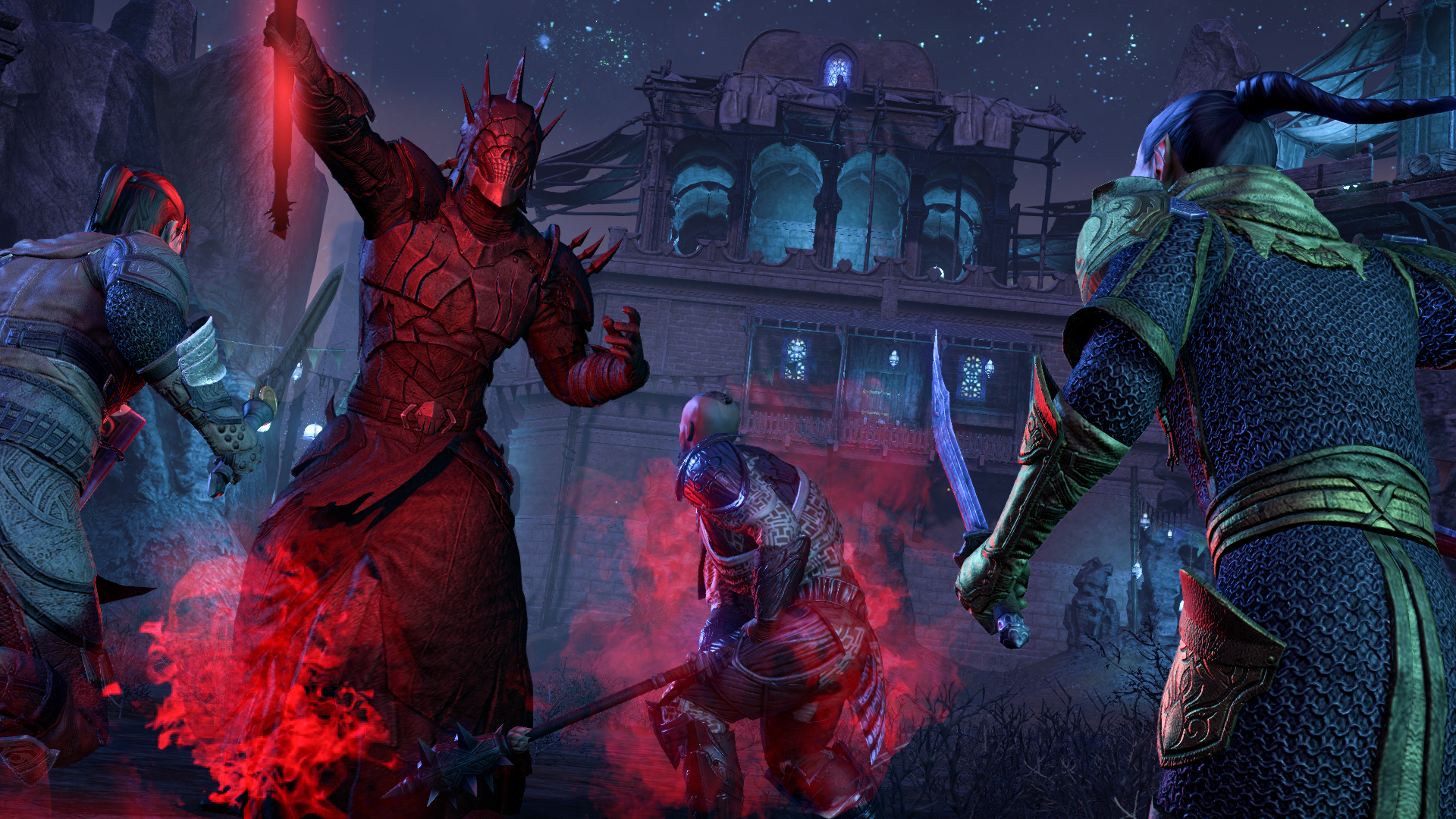 A group of adventurers charge an enemy in The Elder Scrolls Online.