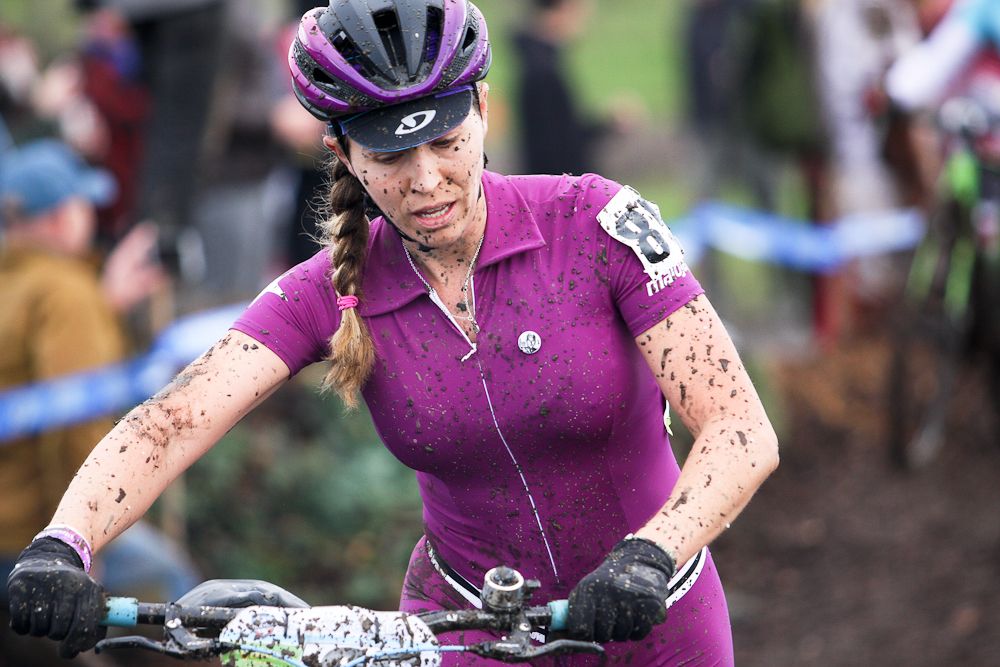 Riders are relatively mud free on the first lap of the women's race.