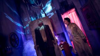 Frankenstein and his monster at the Universal Horror Unleashed Monsters house in Las Vegas 