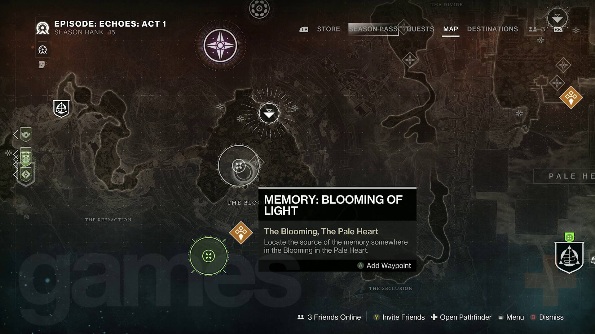 Destino 2 Memory Blooming of Light on map