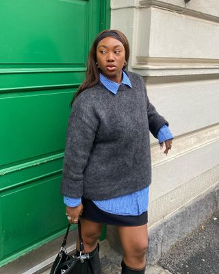 Classic casual outfits: @nnennaechem wears a jumper and mini skirt