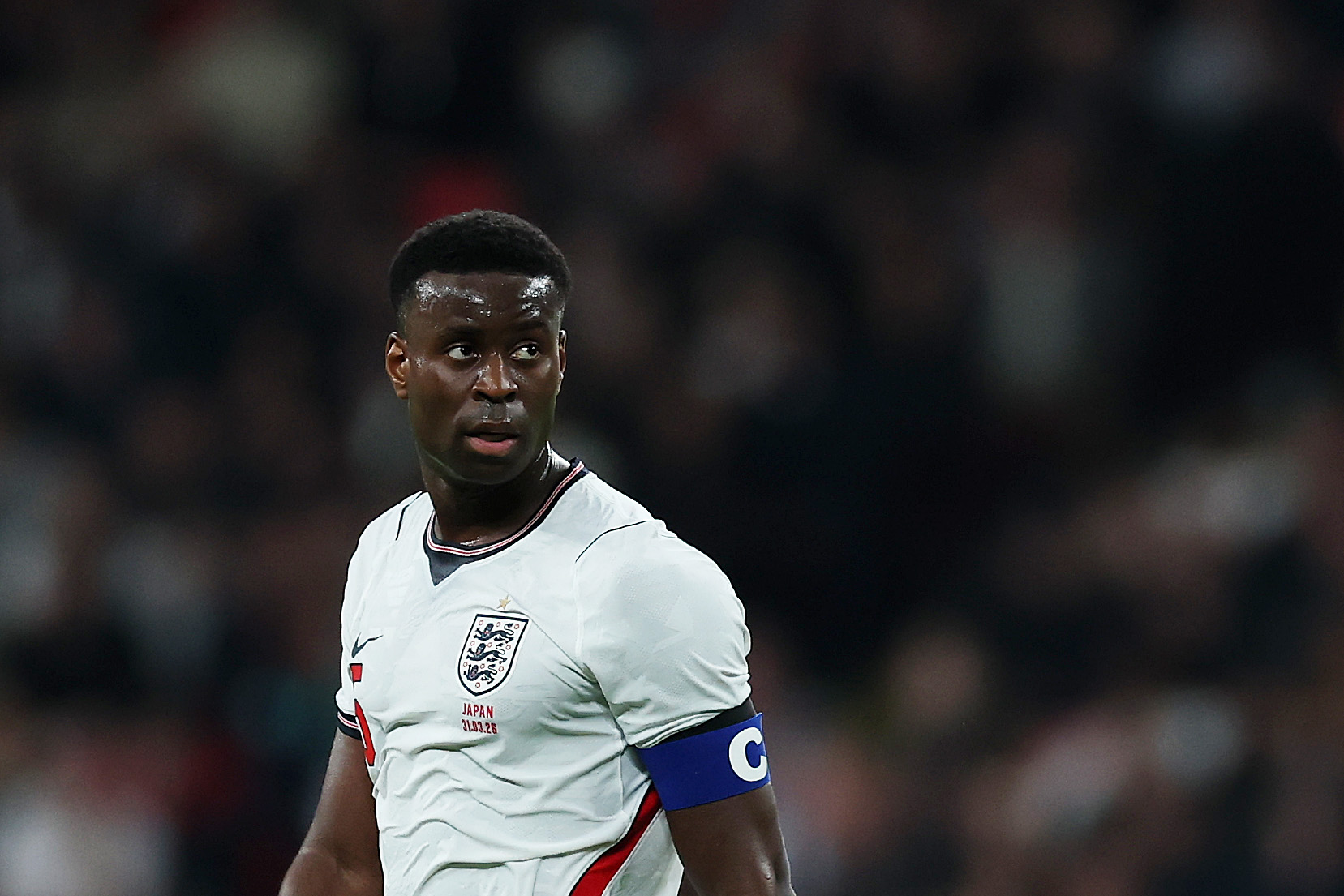 Marc Guehi of England looks on during the international friendly match between England and Japan at Wembley Stadium on March 31, 2026 in London, England.