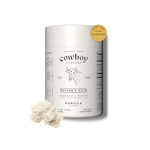 Cowboy Colostrum Powder - Bovine Colostrum Powder for Women &amp;amp; Men - First Day Milking Whole Colostrum - Grass Fed Colostrum Supplement for Gut Health, Immunity, Skin &amp;amp; Hair (vanilla 40 Servings)