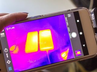 An LG G6 and Galaxy S8 as seen by a Flir thermal Imaging camera.