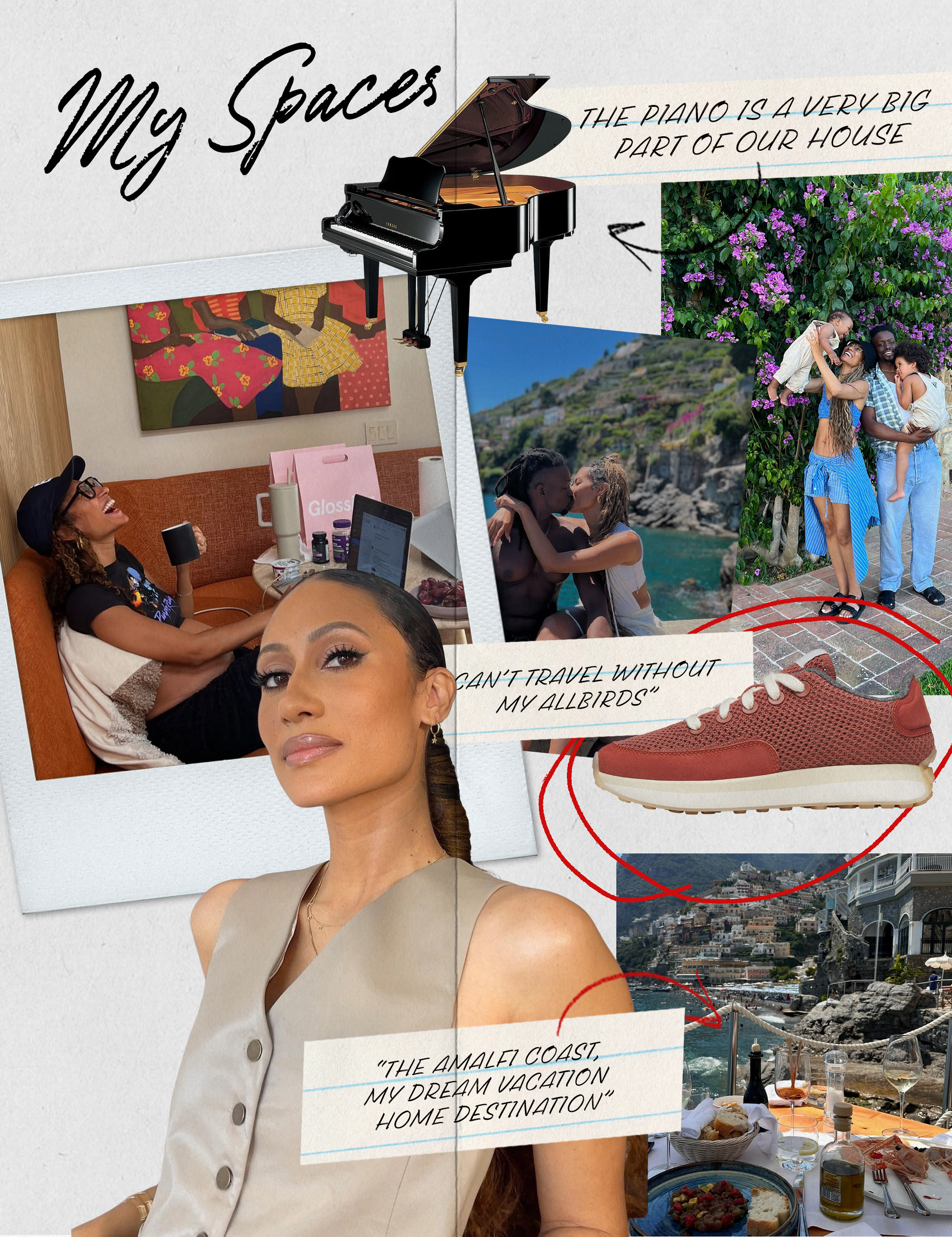 A collage of elaine welteroth and her favorite things in her spaces.