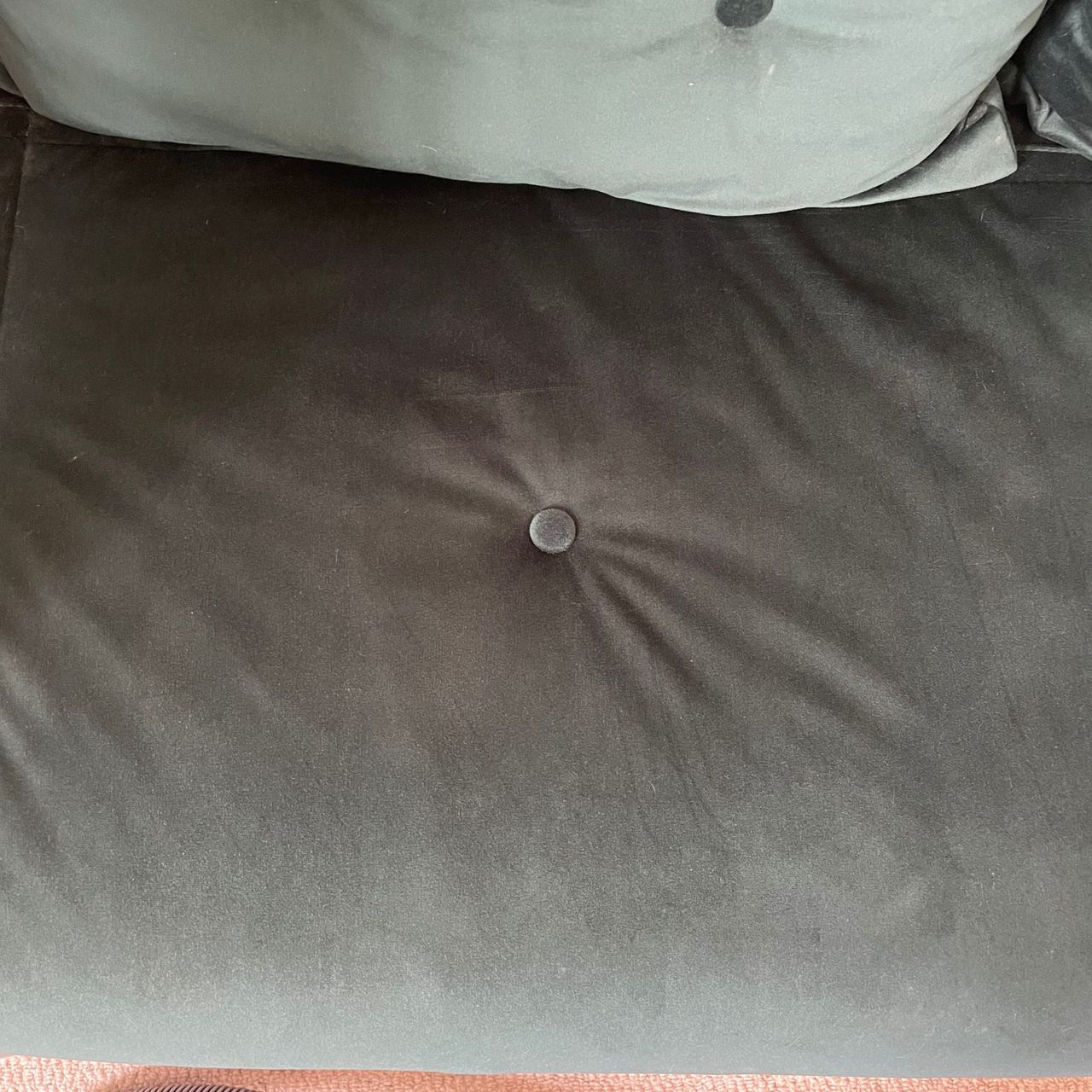Clean green sofa bed after being cleaned with a vacuum cleaner