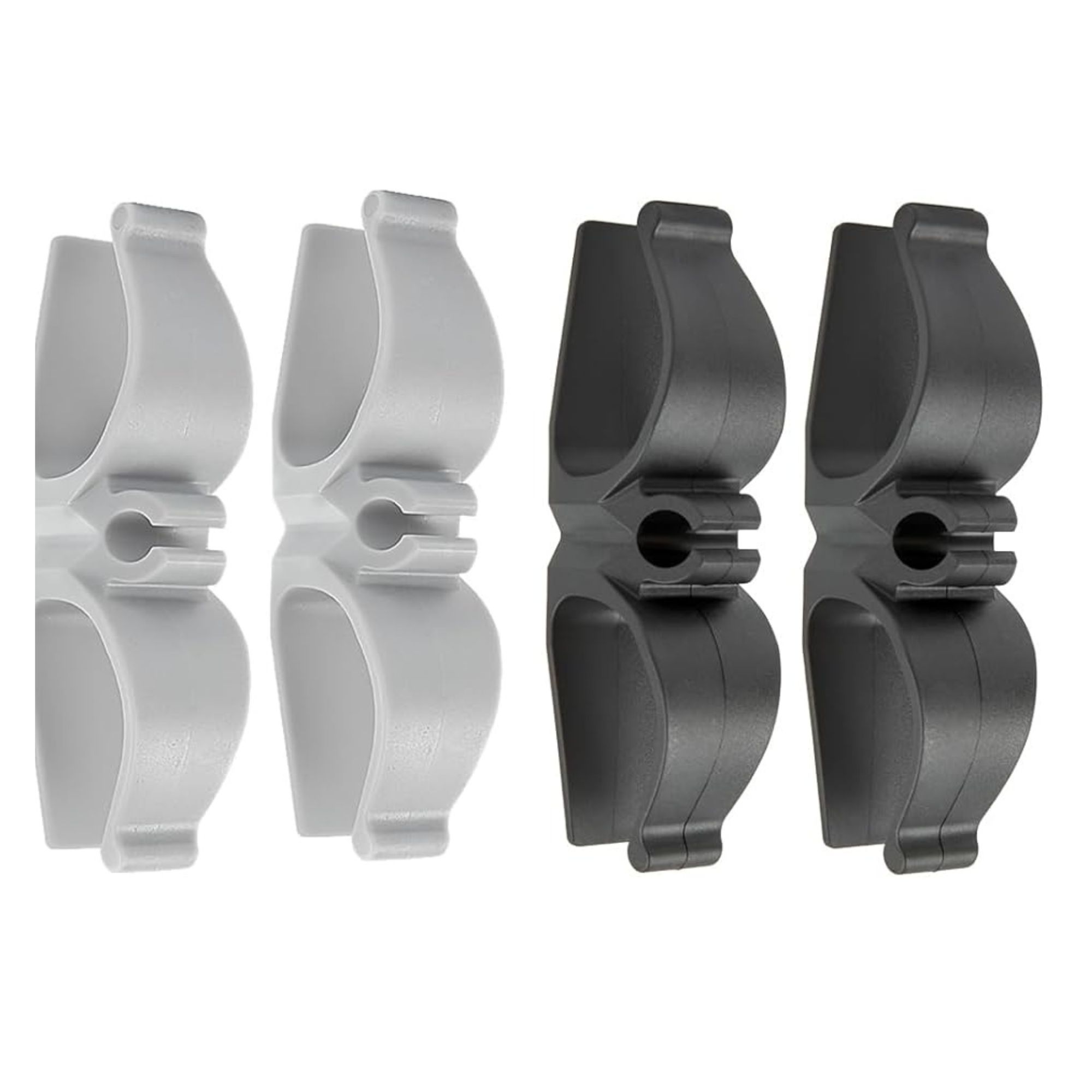 Plastic stick on cable organizers in grey and black
