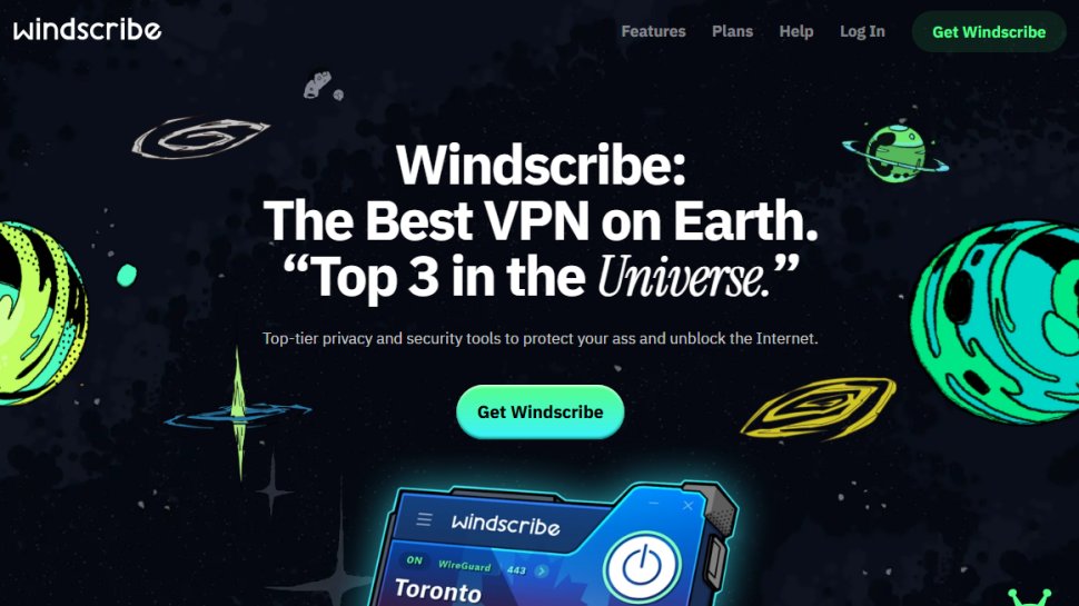 Website screenshot of Windscribe (August, 2025)