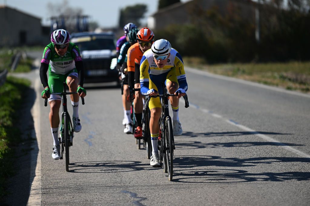 ALTEA SPAIN FEBRUARY 01 Ward Vanhoof of Belgium and Team Flanders Baloise competes in the breakaway during the 74th Volta a la Comunitat Valenciana 2023 Stage 1 a 1894km stage from Orihuela to Altea VCV2023 VoltaValenciana on February 01 2023 in Altea Spain Photo by Dario BelingheriGetty Images