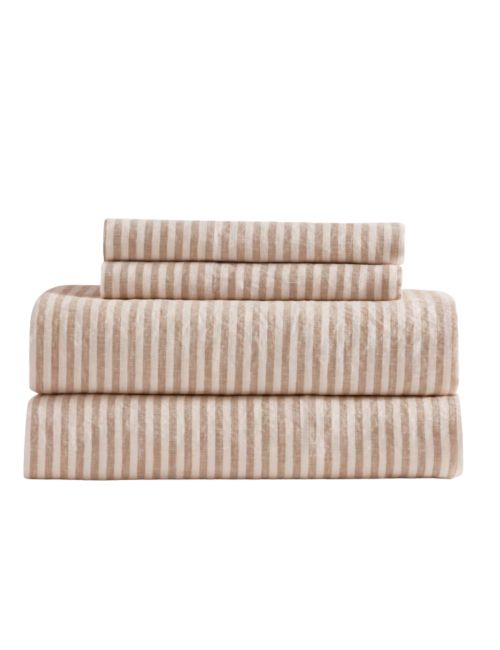 European Linen Sheet Set (Latte/White Stripe)