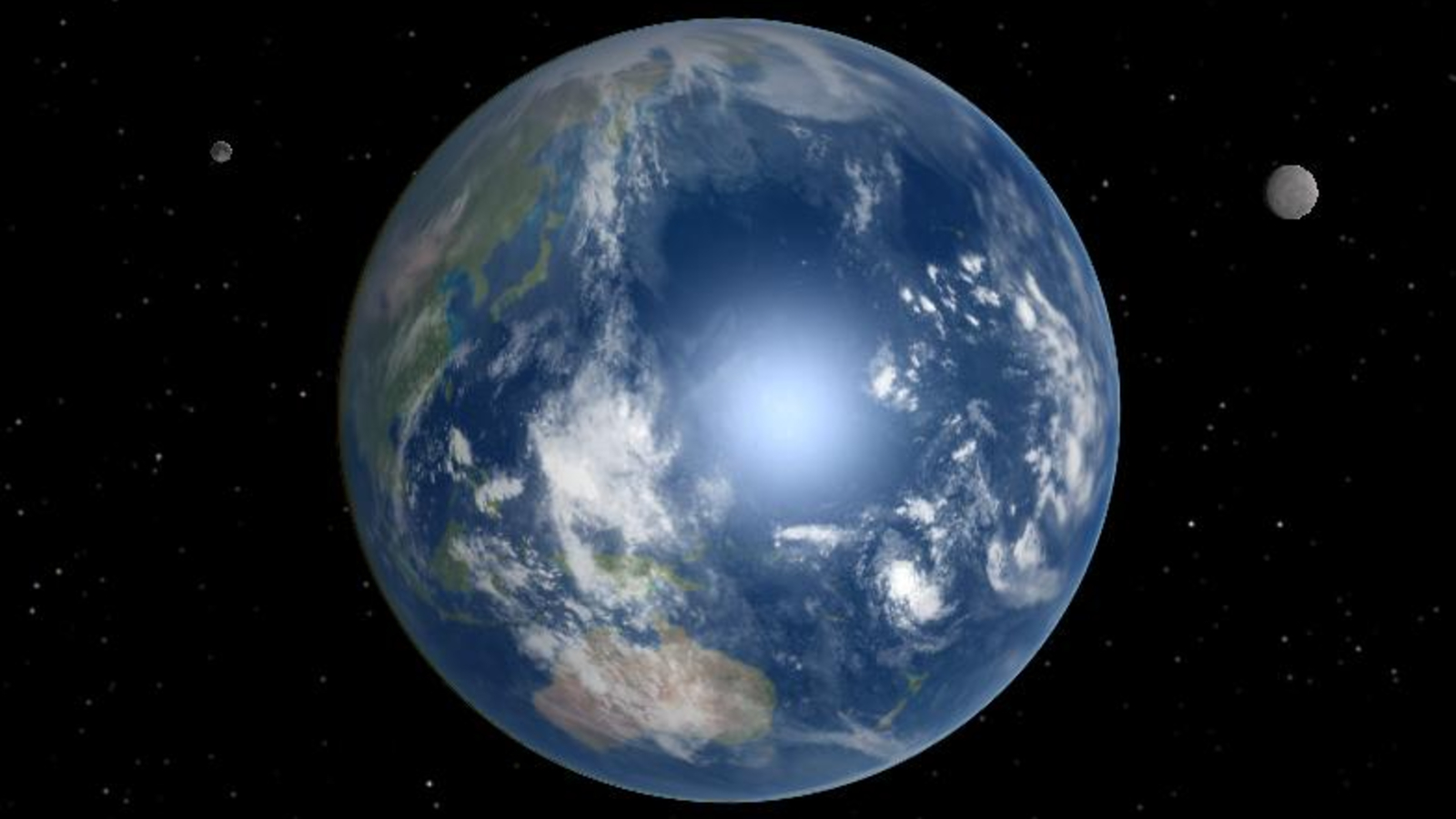 An illustration of Earth with two moons in space