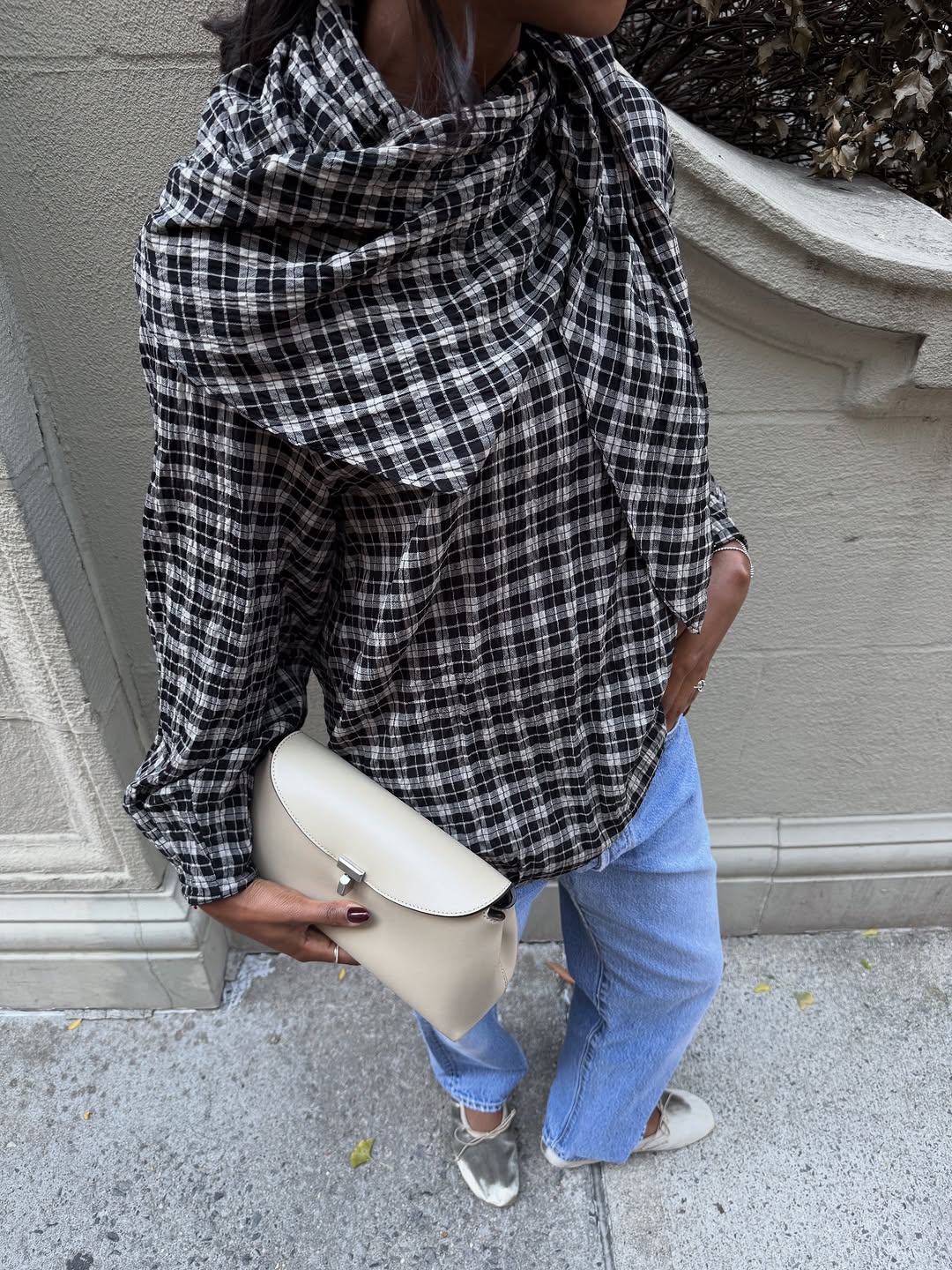 woman wearing winter ballet flat outfit 2025