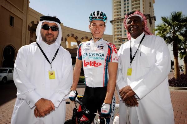 Philippe Gilbert (Omega Pharma - Lotto) poses for a photo with some of the locals.