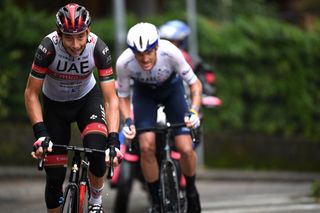 VARESE ITALY OCTOBER 05 Davide Formolo of Italy and UAE Team Emirates competes in the breakaway during the 100th Tre Valli Varesine a 1967km race from Busto Arsizio to Varese 377m AlfredoBindaVa on October 05 2021 in Varese Italy Photo by Tim de WaeleGetty Images