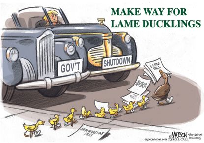 Political cartoon U.S. Trump government shutdown border security farm bill appropriations lame duck
