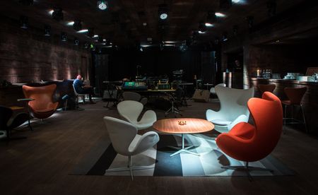 Danish multi-color furniture in a basement