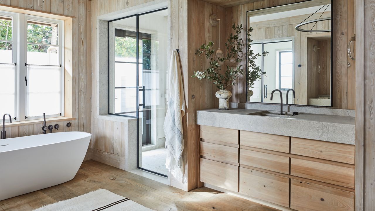 Wooden rustic bathroom remodel