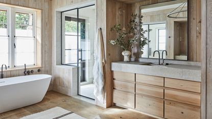 Wooden rustic bathroom remodel