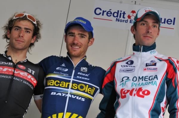 The GP Fourmies podium (l-r): Davide Appollonio, Romain Feillu Kenny De Haes.