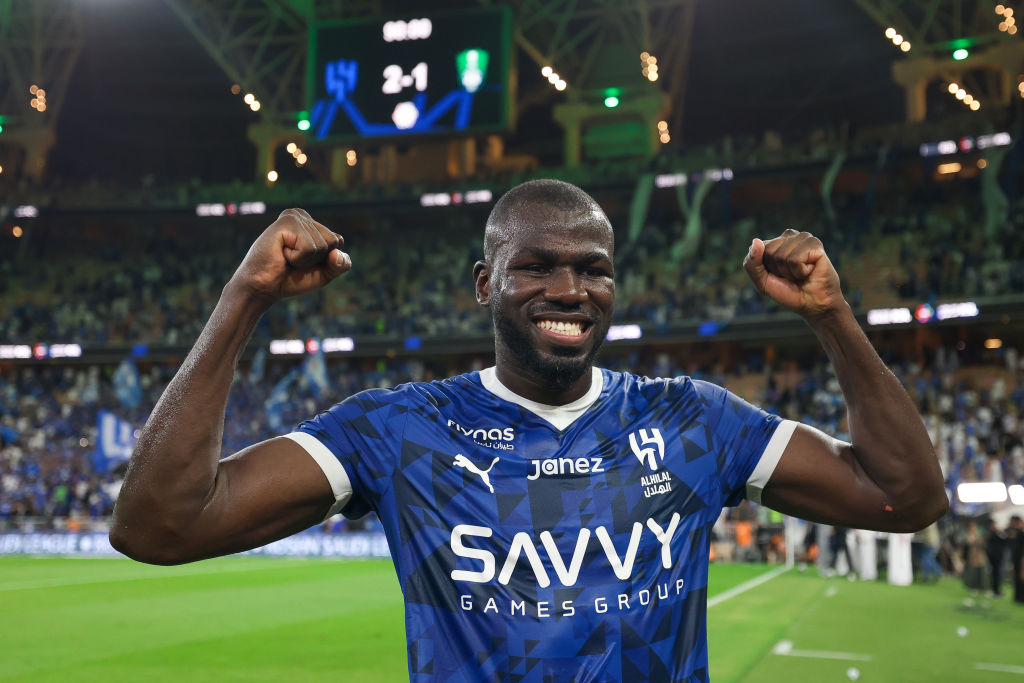 JEDDAH, SAUDI ARABIA - OCTOBER 5: Kalidou Koulibaly of Al Hilal celebrates victory after winning the Saudi Pro League match between Al Ahli and Al Hilal at King Abdullah Sports City on October 5, 2024 in Jeddah, Saudi Arabia. (Photo by Yasser Bakhsh/Getty Images)