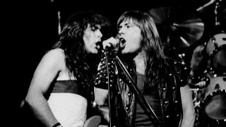 Iron Maiden’s Steve Harris and Bruce Dickinson onstage in 1982