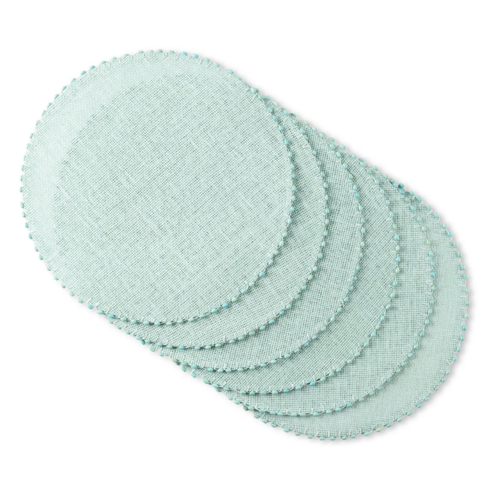 set of 6 aqua woven circular place mats
