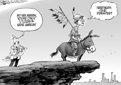 Political cartoon U.S. Senator Elizabeth Warren DNA test Native American she persisted