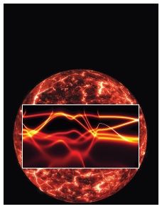 An artist's conception of Earth's core overlain by the electronic structure of iron.