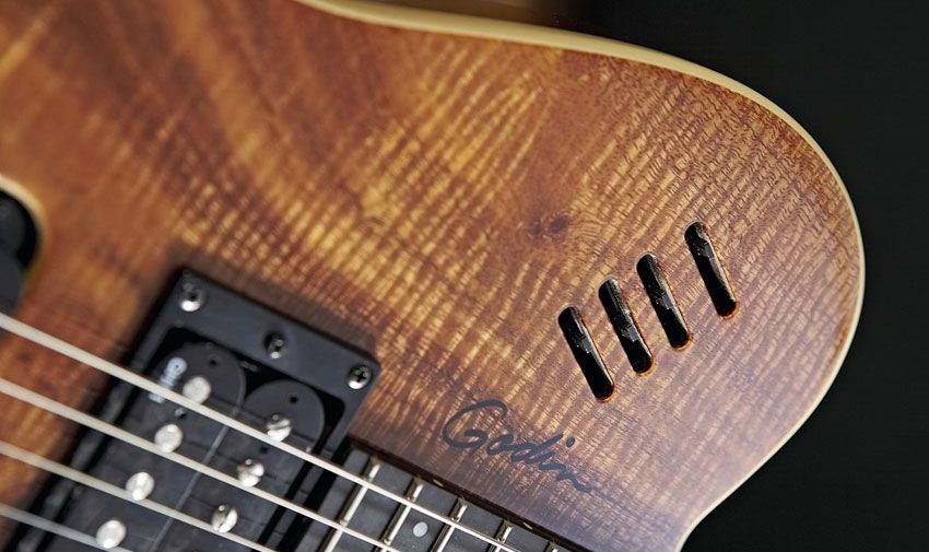 The onboard preamp includes a three-way graphic EQ for piezo acoustic sounds