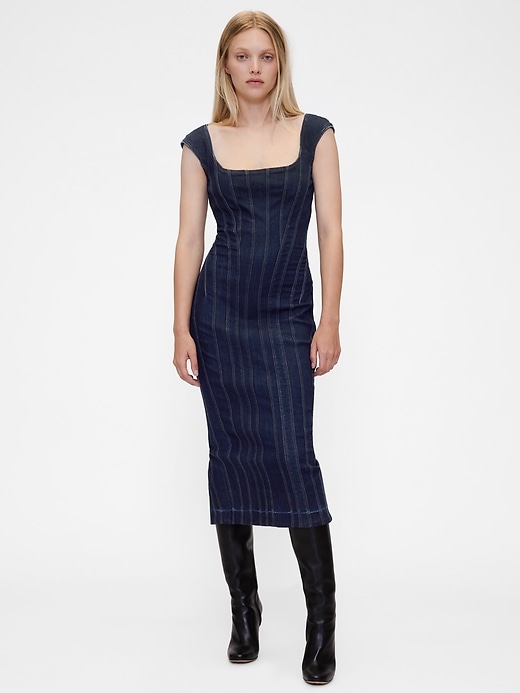 Gapstudio Seamed Denim Cap-Sleeve Midi Dress