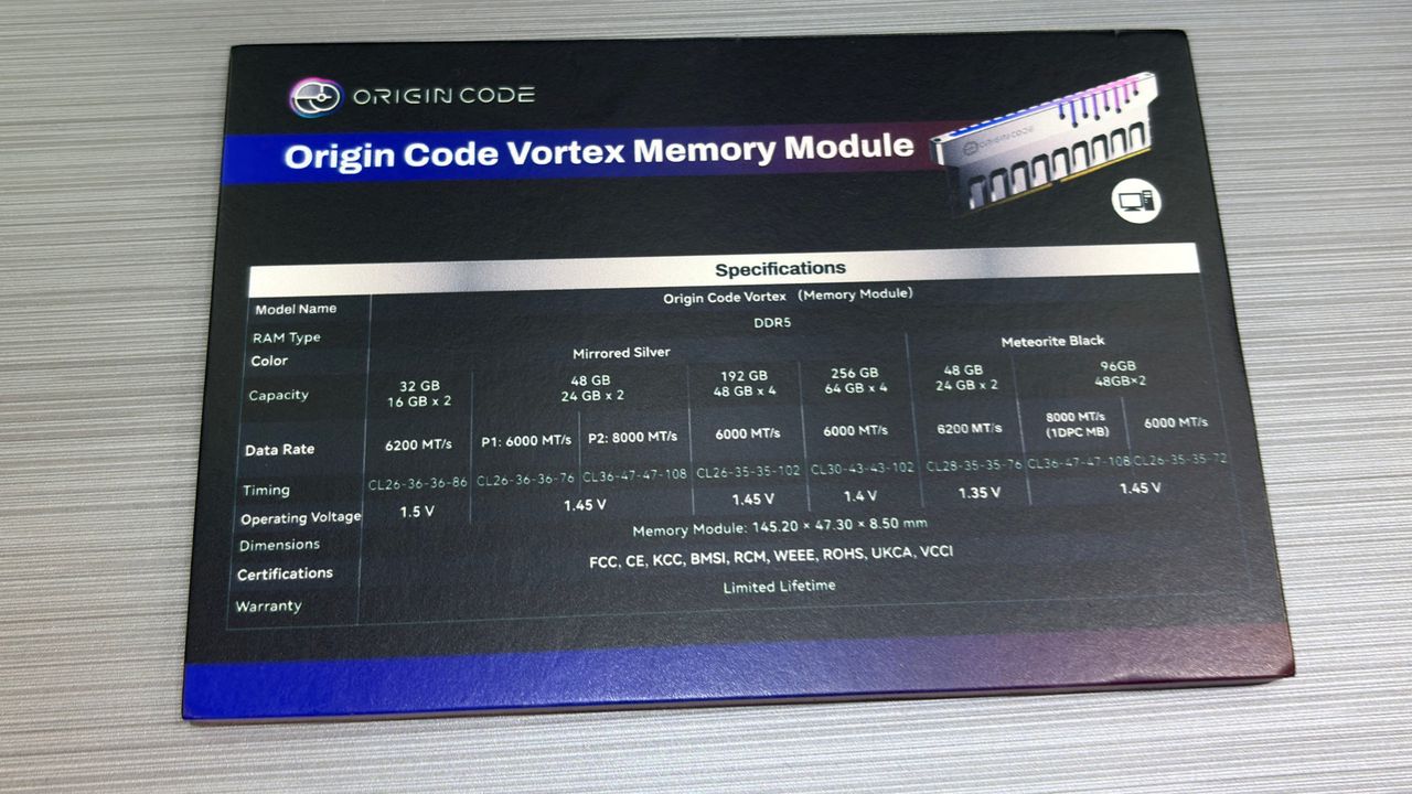 A photo of Biwin's Origin Code brand of DDR5 memory kits, as displayed at Computex 2026