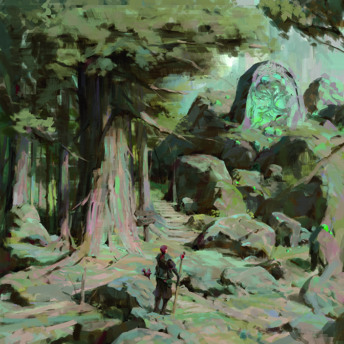 Create cinematic environments; a man by a tree